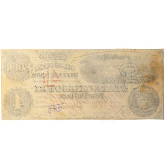 $4 State of Missouri Watermarked 1862 Defense Bond Note