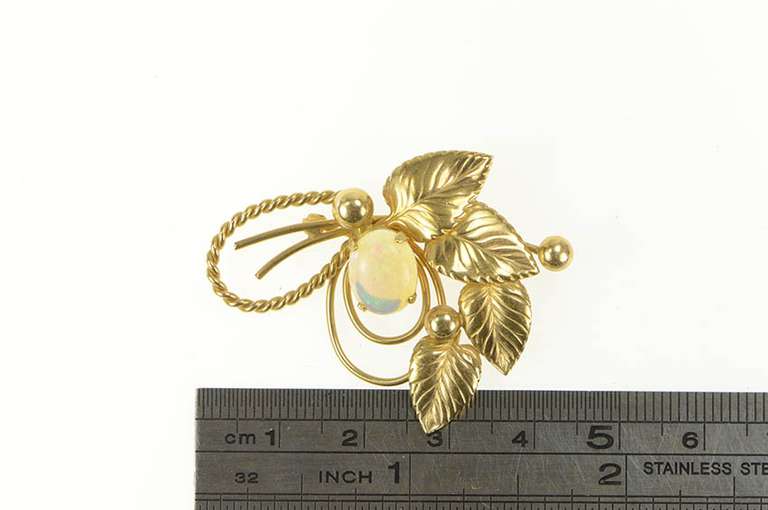 14K Yellow Gold Oval Natural Opal Leaf Cluster Statement Pin/Brooch