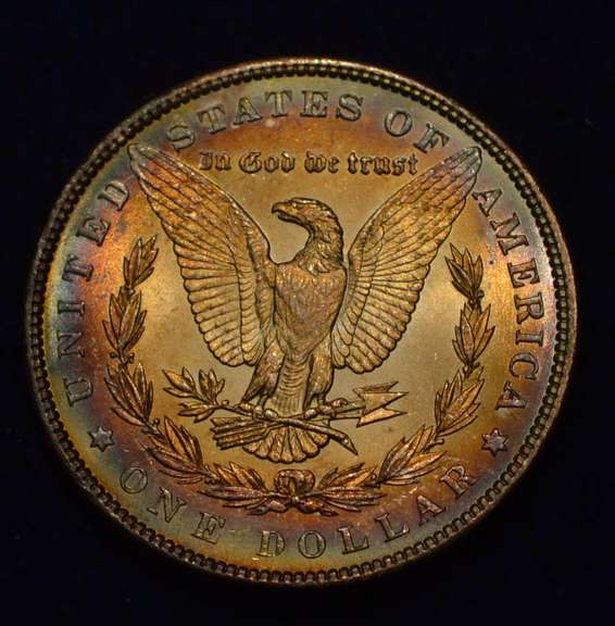 1886 Rainbow Toned Morgan Silver Dollar, BU.