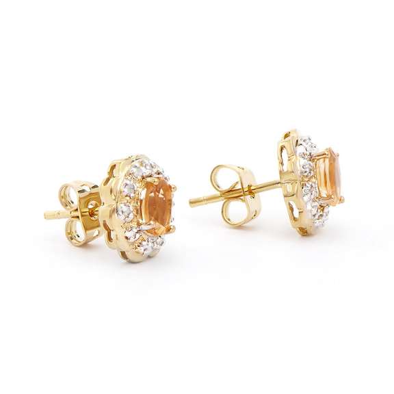 Plated 18KT Yellow Gold 0.96cts Citrine and Diamond Earrings