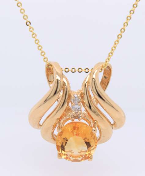 Gorgeous Yellow Gold Rolo Link Chain Necklace with Citrine and Diamond Slider Pendant