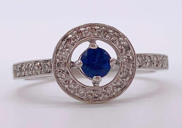 14kt Solid White Gold, Blue Sapphire, & Diamond Ring