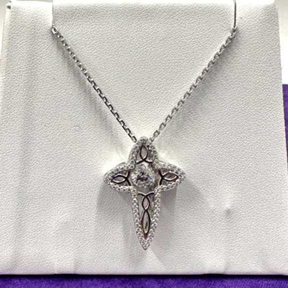 Sterling silver Cross dancing stone pendant in Silver