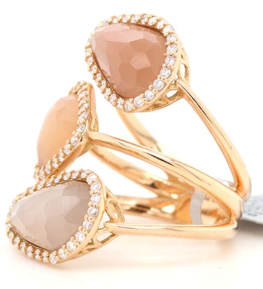 New 6.23ctw Moonstone and 0.62ctw Diamond Triple Frame Ring in 18K