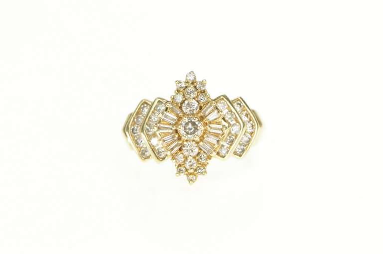 14K Yellow Gold 1.50 Ctw Diamond Encrusted Cluster Statement Ring