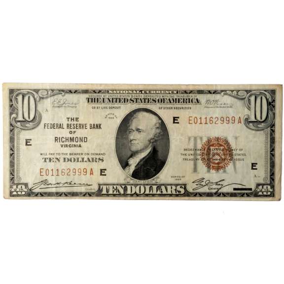 $10 1929 National Currency Federal Reserve Bank Richmond Va  Note