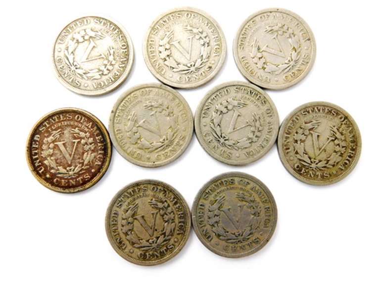 9 U.S. V Nickels, All 1911