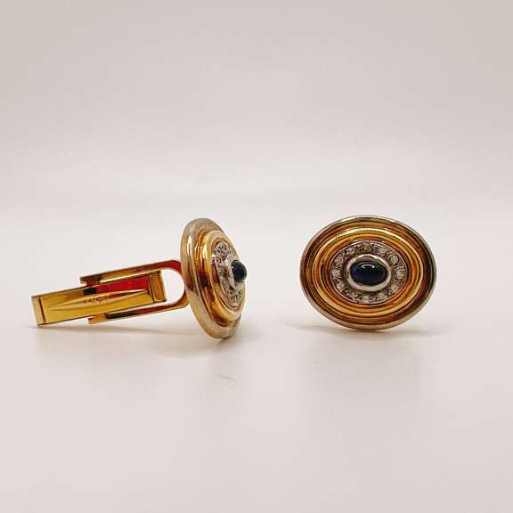Men's Blue Sapphire and Diamond Cufflinks in 14KT Gold