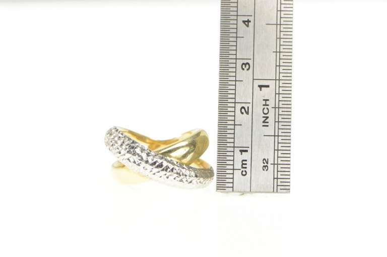 14K Yellow Gold Two Tone Geometric X Criss Cross Domed Ring