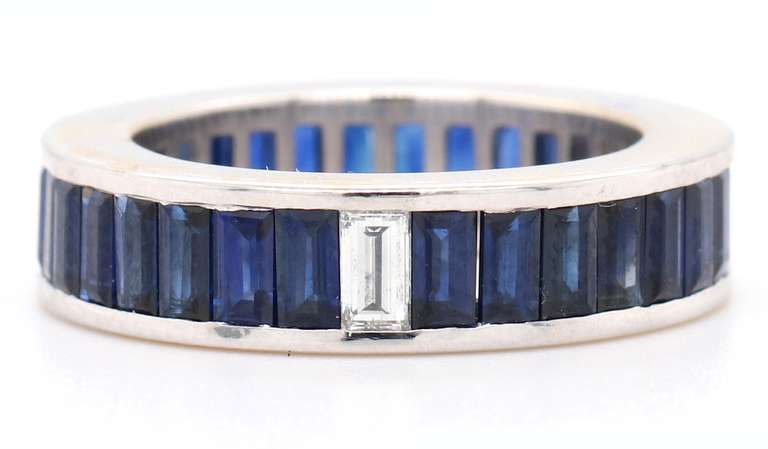 Favero 0.39ctw Baguette Diamond & 5.40ctw Baguette Sapphire Eternity Ring in 18K