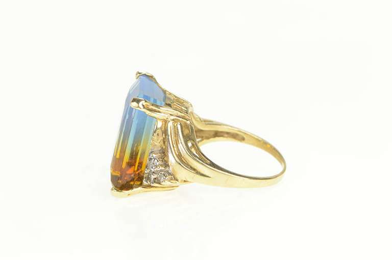 10K Yellow Gold 10.00 Ct Bi Color Quartz Diamond Cocktail Ring