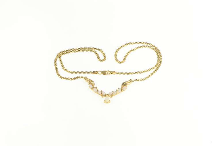 14K Yellow Gold Pear Opal Chevron Diamond Accent Chain Necklace