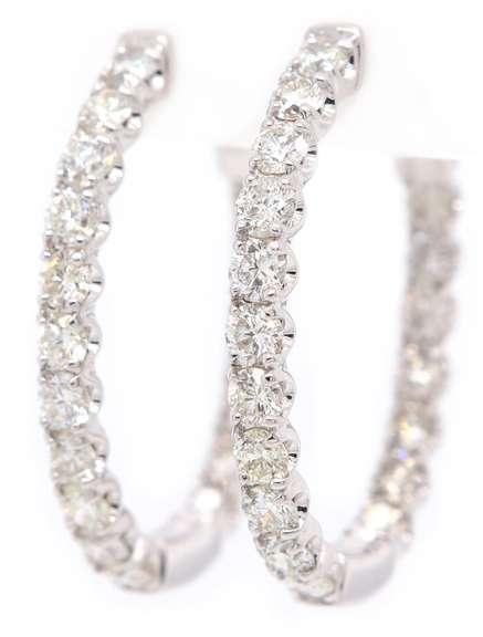 New 3.10ctw Diamond Inside Out Hoop Earrings in 14K