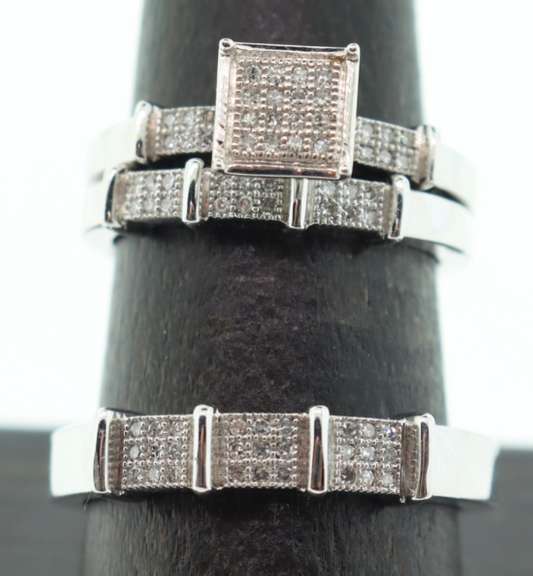 14K WHITE GOLD AND DIAMOND TRIO SET