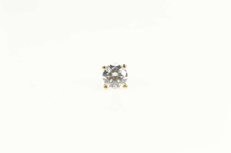 14K Yellow Gold Round Single Cubic Zirconia Simple Stud Earring