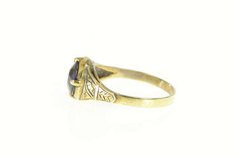 Gold Filled Victorian Syn. Sapphire Floral Engraved Ring