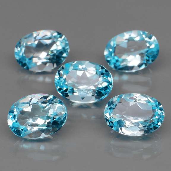Matched! 5 piece 7.15ct full fire sky blue Topaz set