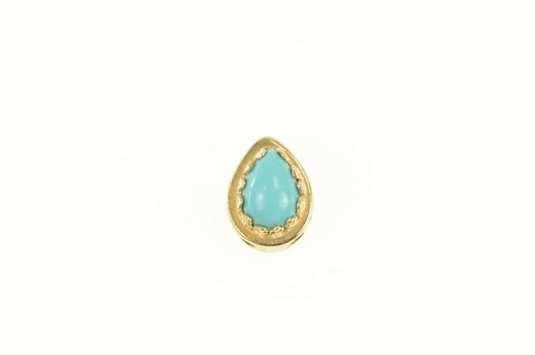 14K Yellow Gold Pear Turquoise Vintage Slide Bracelet Charm/Pendant