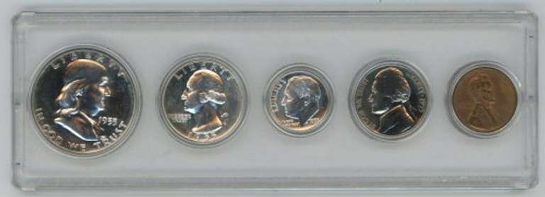 Superb Gem 5-pc 1955 US Proof Set in custom holder