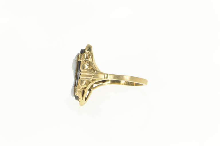 10K Yellow Gold Carved Agate Lady Cameo Vintage Statement Ring