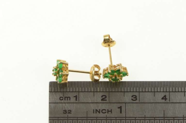 14K Yellow Gold Natural Emerald Flower Cluster Stud Earrings