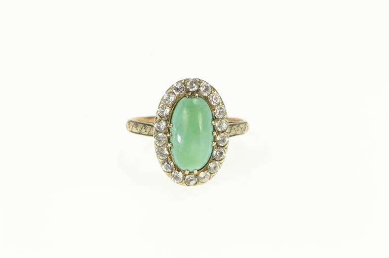 14K Yellow Gold Victorian Oval Turquoise White Sapphire Halo Ring