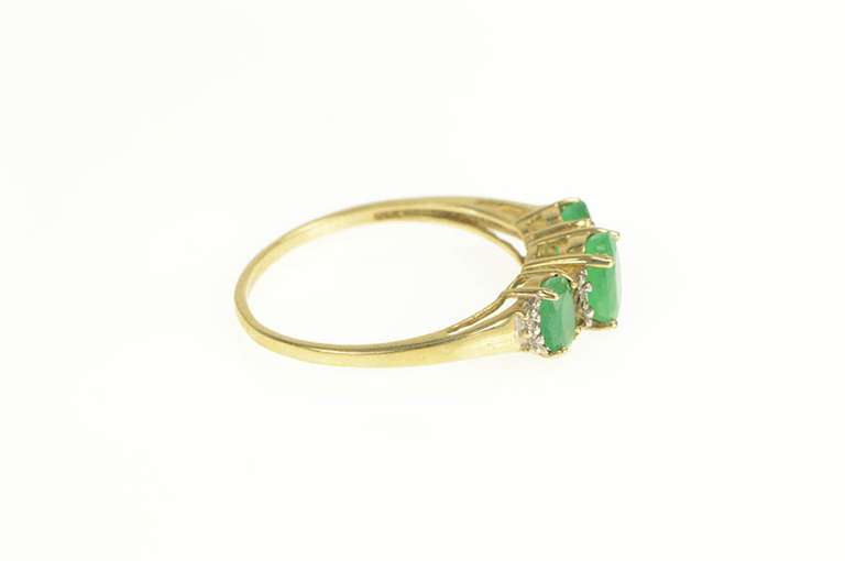 10K Yellow Gold Oval Natural Emerald Diamond Accent Ring