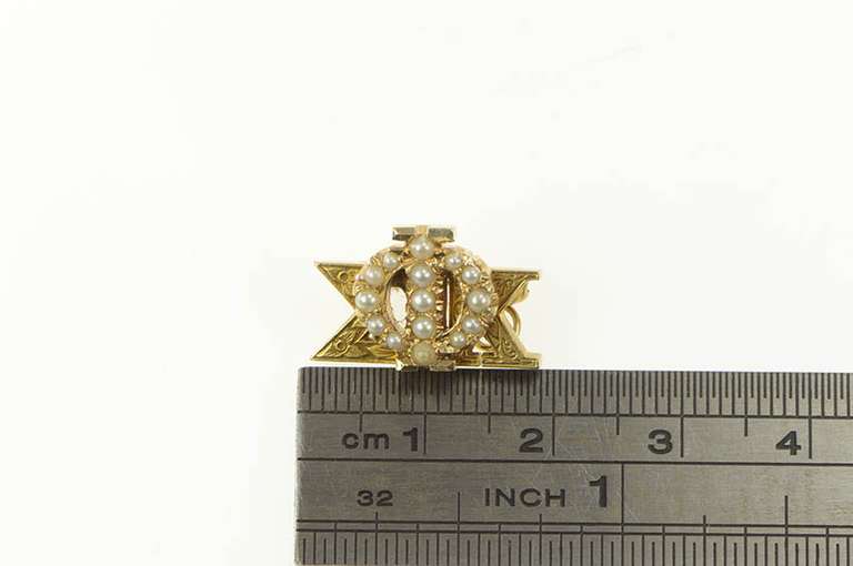 10K Yellow Gold Victorian Phi Sigma Kappa Seed Pearl Lapel Pin/Brooch