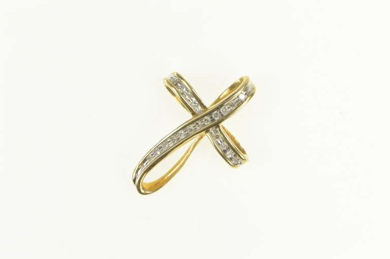10K Yellow Gold Curvy Diamond Cross Christian Faith Pendant