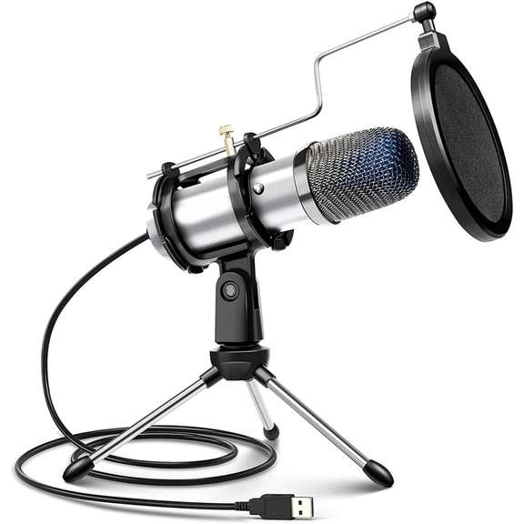 USB Condenser Computer Microphone with Tripod Stand