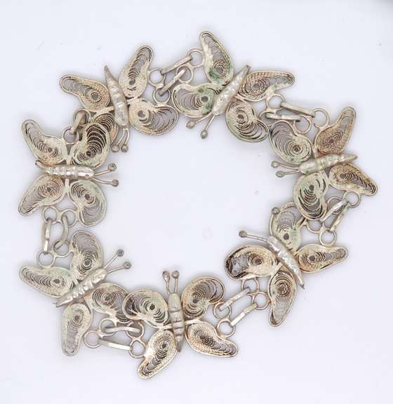 Vintage 925 Sterling Silver Filigree Butterfly Link Bracelet