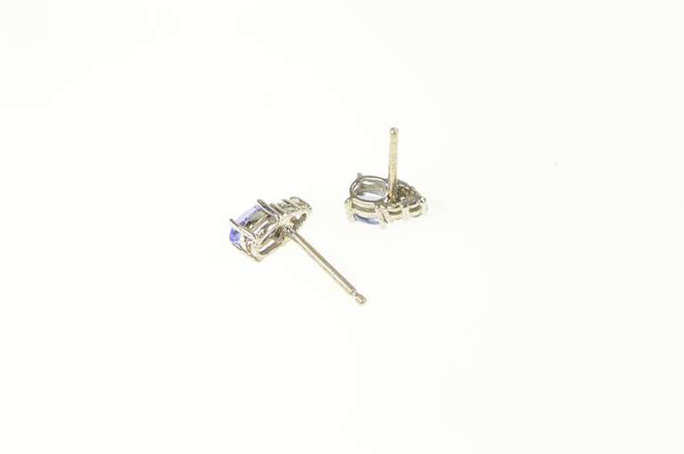 18K White Gold Oval Tanzanite Diamond Cluster Accent Stud Earrings