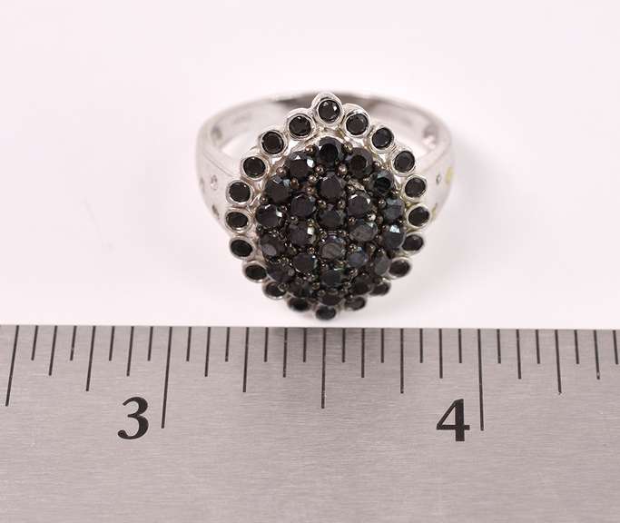 Sterling Silver With Black Onyx Gem Cluster