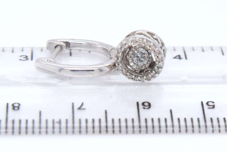 Fantastic White Gold Illusion Set Round Diamond Dangle Earrings