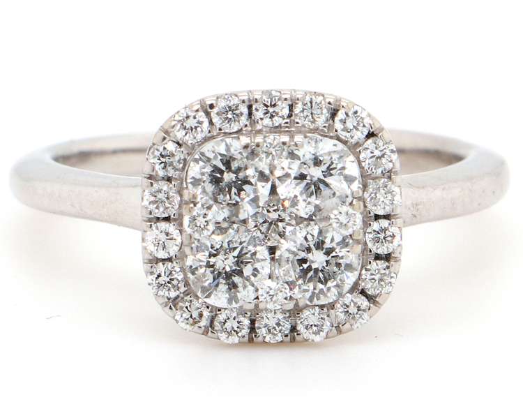 Charming White Gold Diamond Cluster Cushion Frame Ring