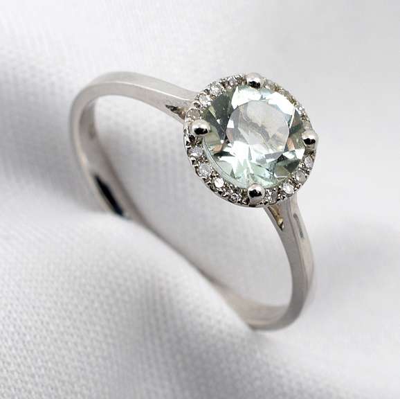Cute Green Amethyst & Diamond Ring in 14K WG