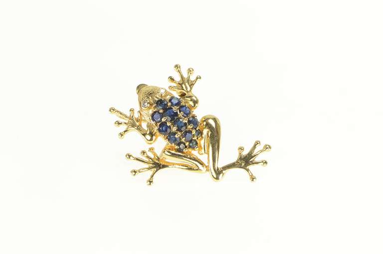 14K Yellow Gold Pave Sapphire Diamond Tree Frog Pin/Brooch