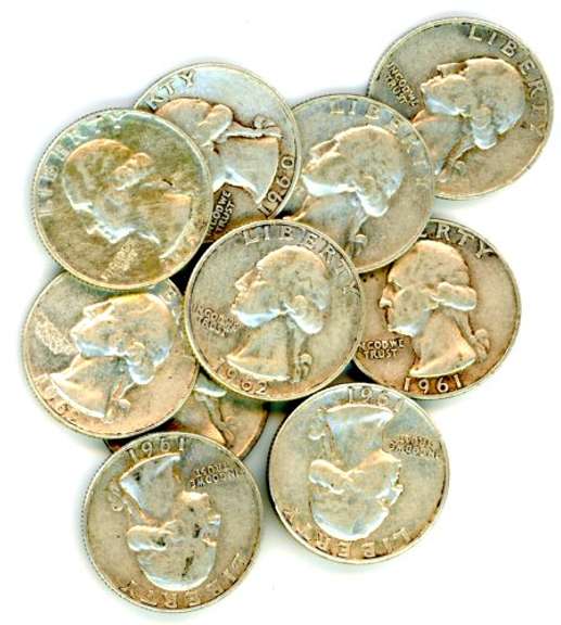 10 Assorted Silver Washington Quarters