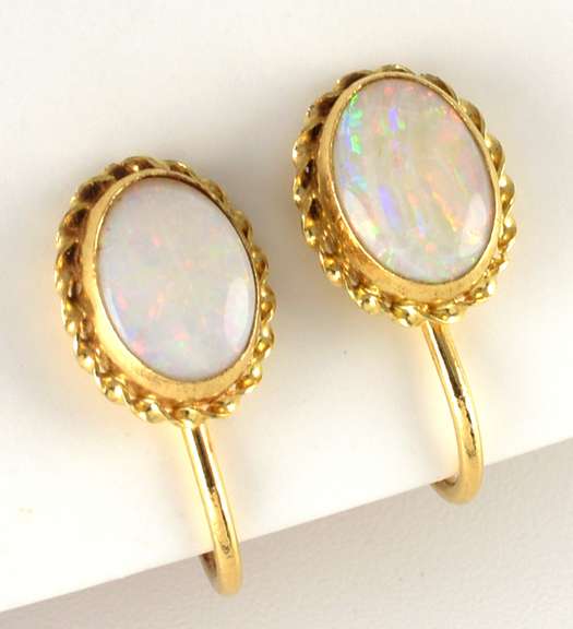 Traditional 14k Screwback Opal Earrings