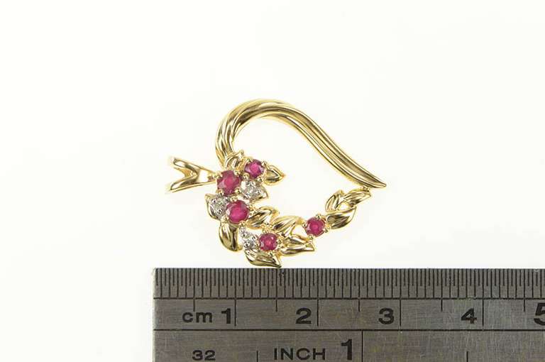 14K Yellow Gold Ruby Diamond Cluster Heart Love Symbol Pendant