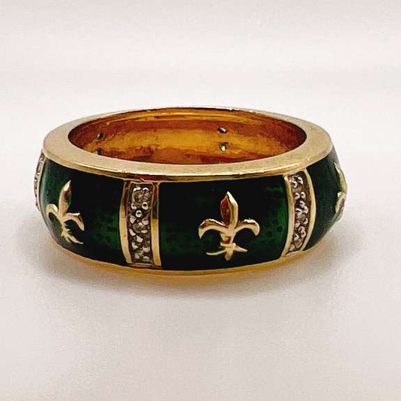 14kt Solid Yellow Gold, Diamond, and Enamel Band Ring
