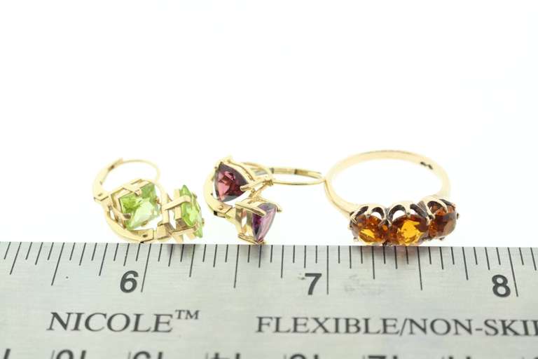 Charming 14k Gold Citrine, Emerald, and Amethyst Jewelry Set