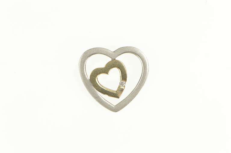 Sterling Silver 14k Gold Two Tone Diamond Hearts Love Pendant