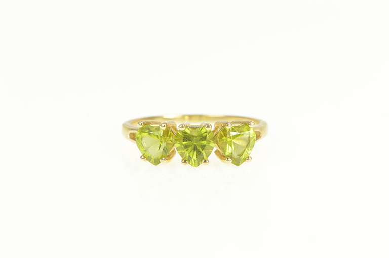 14K Yellow Gold Peridot Three Stone Heart Love Symbol Ring