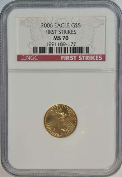 Scarcer FIRST STRIKES flawless 2006 $5 Gold Eagle coin. NGC MS70