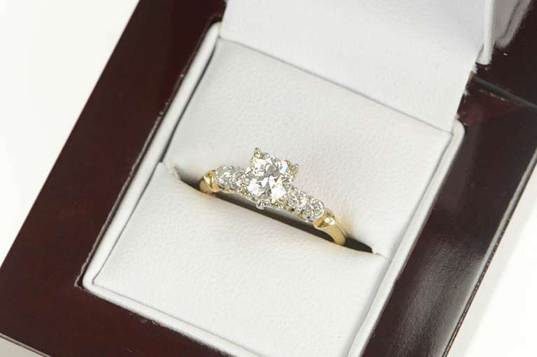 14K Yellow Gold 0.80 Ctw 1940's Diamond Classic Engagement Ring