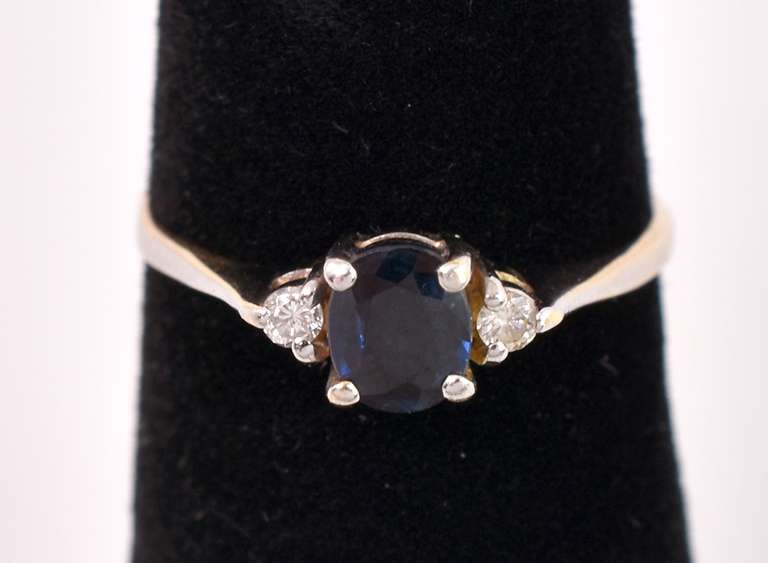 Dainty Sapphire and Diamond Ring in 14K White Gold