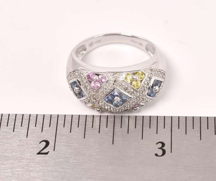 Multi-gem Sterling Silver Ring With Diamonds