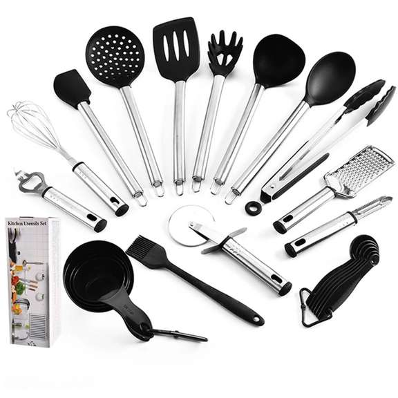 23pcs Steel Handle Silicone Non-Stick Utensils Kitchen