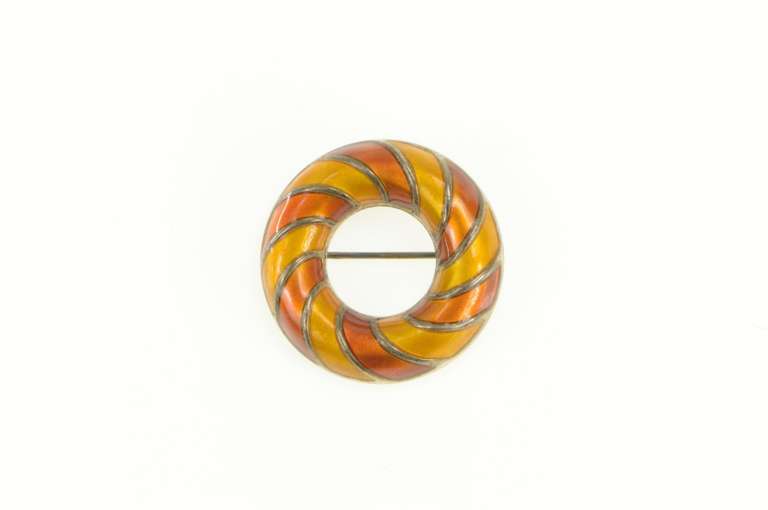 Sterling Silver 1960's Vintage Orange Enamel Swirl Wreath Pin/Brooch